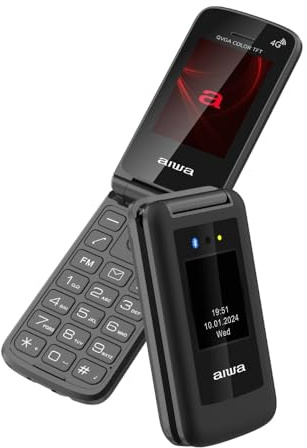Aiwa FP-30-2G – Teléfono 2G con Tapa, Dual SIM, Bluetooth 3.0, Pantallas duales 2.4″ + 1.77″, Radio FM, Botón SOS y Linterna – Color: Negro.