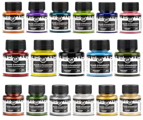 LM-Kreativ Porzellanfarbe Set 17 x 45 ml - Color Cosmos - Spülmaschinenfest, Glas- und Keramikfarbe, Ideal zum Tassen Bemalen, Keramik Bemalen, Kreative Projekte auf Glas, Keramik, Porzellan