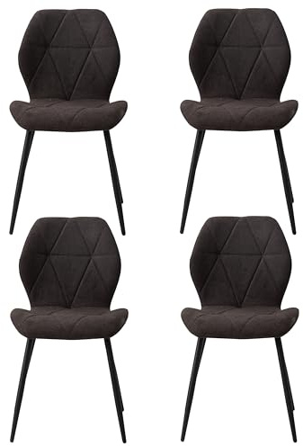 JZGORC Set di 4 Sedie da Sala da Pranzo, Sedia da Cucina in Tessuto a Quadri di Lino, Sedia Imbottita con Spugna ad Alta Densità, Adatta per Sala da Pranzo, Cucina, Soggiorno, Camera da Letto - Nero
