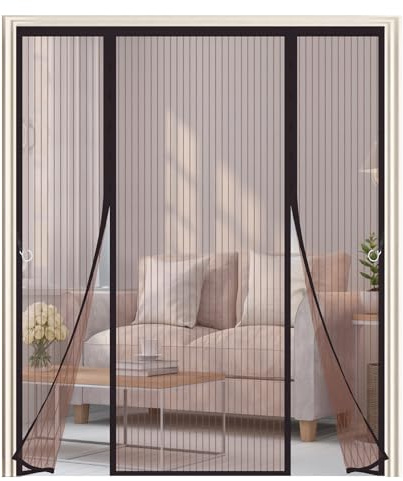 Fliegengitter Tür Magnet 240x220cm,Fliegengitter Balkontür Doppeltür,Ohne Bohren, Auto Schließen,Starke Magnete,Magnet fliegengitter für Balkontür Kellertür Terrassentür,Braun