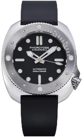 PHORCYDES PH-1 - Relojes mecánicos de buceo NH35A de 500 m, caja automática de acero inoxidable luminoso, Lume negro y azul