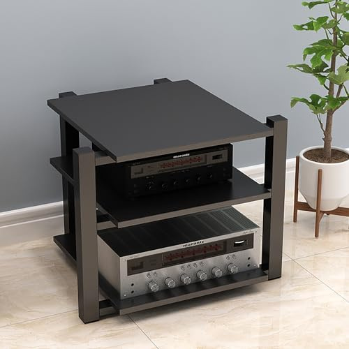 PPOIUYK Media Stand Floor-Standing Audio Rack Mobile Media Storage Stands Game Stand HiFi Rack Audio Component Cabinet Easy to Assemble for Living Gaming Recording Room Meeting.(Black,70x55x65cm)