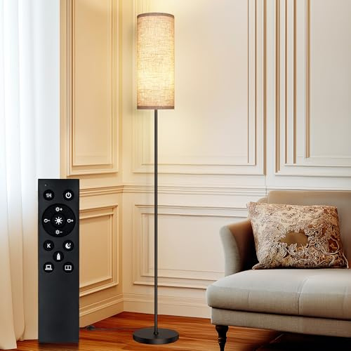 PARTPHONER Modern Floor Lamp with Remote Control - Stepless Dimmable LED Bulb, Adjustable Color Temperature & Brightness, Minimalist Tall Lamp for Living Room, Bedroom, Office, Beige
