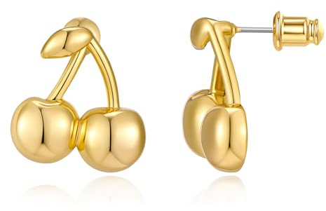 TOVABA Ohrringe Kirsch Gold Damen Statement Ohrringe mit Emaille-Kirschen – Allergiefrei, Farbtreu, Modischer Schmuck als Geschenk für Damen