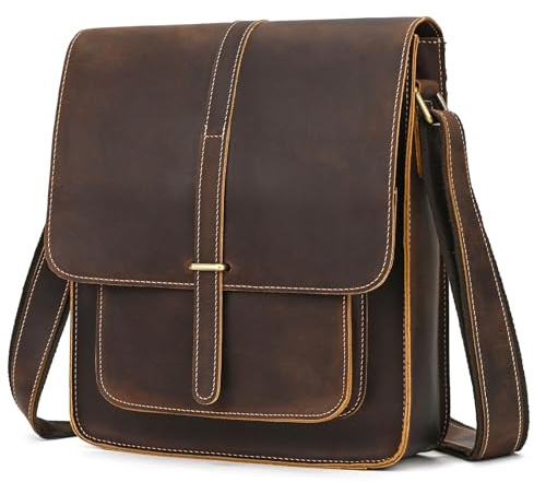 newsbirds Ledertasche Herren klein Vintage Umhängetasche Schultertasche Herrentasche für 9,7 Zoll iPads Tablet Herrenhandtasche Messenger Bag Echtes Leder