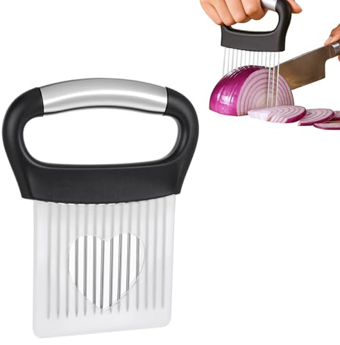 Zwiebelhalter Edelstahl Gemuseschneider Tomatenschneider Zwiebelschneider Zitrone Gemüse Slicer Schnitthilfe Manuell SicherGemüsezerkleinerer für Kartoffeln Fleisch Zwiebeln Gemüse