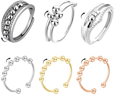 Landrain 6 Stück Anxiety Ring, Verstellbar Antistress Ring, Edelstahl Angstring