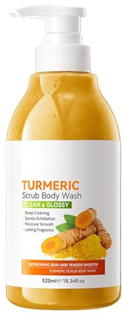 Kurkuma Peeling Duschgel 520ml, Körperpeeling mit Kurkuma, Entfernt Abgestorbene Haut, Natürliche Tiefenreinigung, Glatte Haut und Strahlender Teint, Körperpflege für Männer Frauen (1Pcs, 520ml)