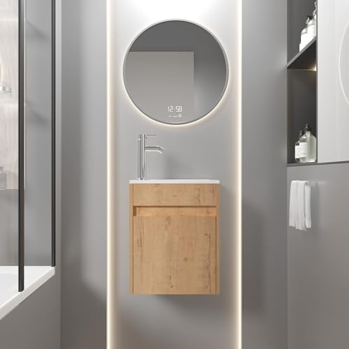 UEV Waschtisch mit Unterschrank 40,6cm, Gäste-WC Waschtisch, Natur | Waschbecken mit Unterschrank, Waschtischunterschrank hängend, Waschplatz, Badmöbel Set für klein Badezimmer