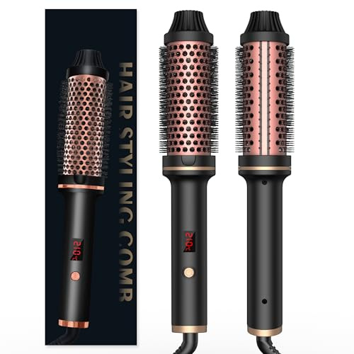 Termisk borste 3-i-1, 38 mm termisk borste LCD 120–200 ℃ Dual PTC Heated Round Brush,lockborste, öka hårvolymen, lösa lockar, dubbel spänning