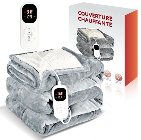Heated Throw Blanket, 130x160cm Large Electric Blanket with 7 Heating Settings & 1-10h Timer, LED Display, Overheat Protection, Machine Washable, Flannel Electric Throw Blanket for Sofa, Home Office