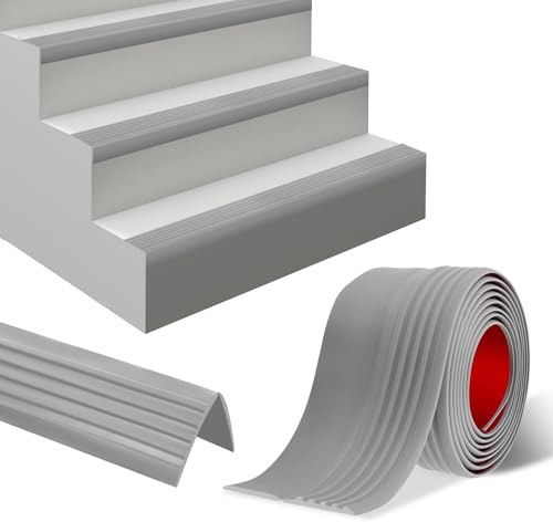 Treppenkantenprofil Selbstklebend 3 Meter Rutschfeste Treppenkante Flexible Treppenstufen Antirutsch Treppen-Kantenschutz für Treppenstufen im Innen- und Außenbereich (50 × 48 mm, Grau)