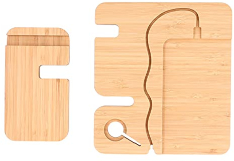 DIRBAK Docking Station per telefono in legno Organizer da scrivania Elegante staffa di archiviazione retrò per chiavi Orologi Portafoglio artigianale per uomo Donna Home Office