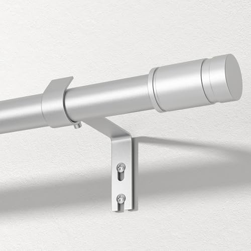 Gardinenstange Silber 76-228cm, 16mm Durchmesser Vorhangstange Ausziehbar | Mit Halterung, Zylindrische Enden, Für Schlafzimmer, Wohnzimmer und Küche