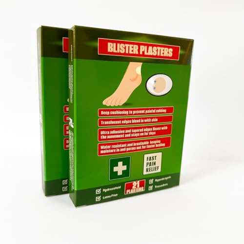 Blåsplåster för fötter – 21 x 2-pack – hydrokolloid hälskydd av medicinsk kvalitet – kuddar och främjar återhämtning – steril självhäftande sårförband (hälpaket x 2)