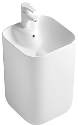 Independiente Lavabo de pedestal colorido, lavabo cerámica con rebosadero, combinación baño una pieza pie moderno(Blanco)