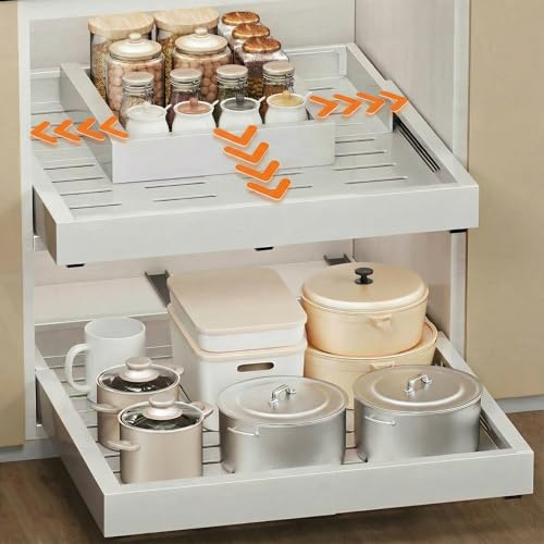 2 Stück 4 Richtungen Teleskopschublade Ausziehbare Küche Schublade, Auszug Nachrüsten Schubladeneinsatz, Küchen und Schrankorganizer mit Klebestreifen(Weiß, 12-19 W x 17-23 T (2Pack))