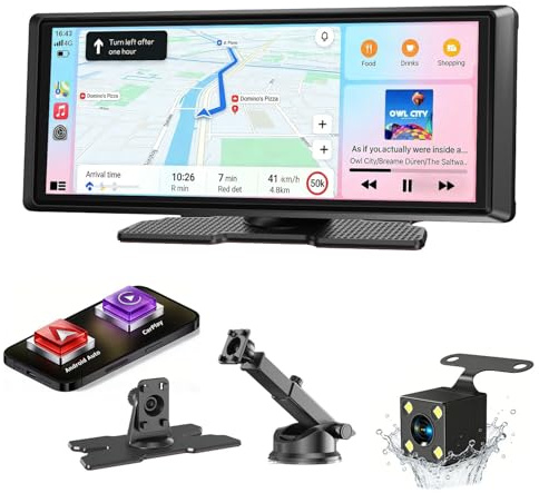 ESSGOO Pantalla Carplay Coche con Cámara Retrovisora,8 Pulgadas Apple Car Play Android Auto Inalámbrico,Pantalla Táctil Portátil Radio Coche con Bluetooth,Airplay,Mirror Link,FM,AUX,Siri,Navegación