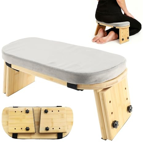 TINMAGI Banco de Meditación Plegable, Taburete ergonómico de bambú para Yoga, Taburete de meditación con cojín, Silla de meditación portátil con Bolsa de Transporte para arrodillarse, oración