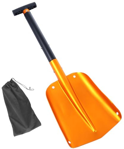 PACKOVE Pala da Neve Pieghevole in Alluminio Resistente, Pala per Auto Staccabile e Leggera Custodia, Raschietto per Ghiaccio Retrattile per Emergenze Outdoor e Campeggio