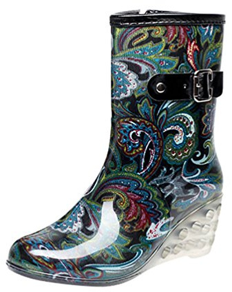 LvRao Zapatos de Tacón Alto Botas con Cremallera de Las Mujeres | Botas de Agua Damas Patrón de Punto Botines de Lluvia Wellies Azul Etiqueta 37, EU 37