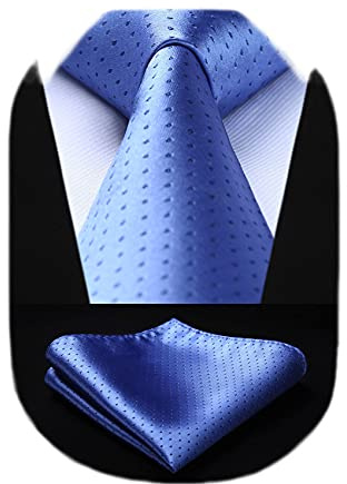 HISDERN Krawatte für Herren mit Einstecktuch Dot Krawatten Hochzeit Klassisch Business Krawatte Gepunktete und Taschentuch Set