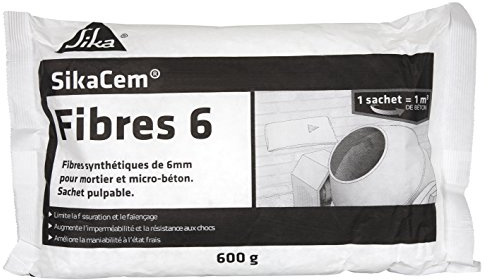 SIKA - Fibre Synthétique - SikaCem Fibres 6-600g | Pour enduits et mortiers - Limite la fissuration et le faïençage - Augmente l'imperméabilité et la résistance aux chocs