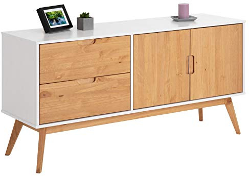 IDIMEX Sideboard Tivoli im skandinavischen Design, Kommode aus massiver Kiefer, 2 Türen und 2 Schubkasten, weiß/gebeizt Geschirrschrank Buffetschrank