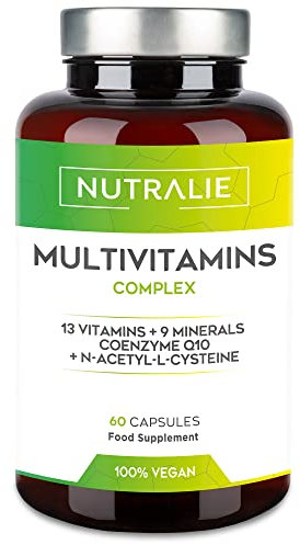 Multivitamin-Kapseln 29 Essentielle Nährstoffe Vegan | Vitamine A, B, C, D, E, K, Biotin, L-Cystein, Coenzym Q10 und 9 Mineralstoffe | Multivitamin-Komplex 60 Kapseln | Nutralie