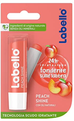 Labello Peach Shine Burrocacao Labbra 4.8 g, Balsamo Labbra Colorato All'Aroma Di Pesca, Lip Balm Idratante 24H Con Burro Di Karité E Ingredienti Naturali, Con Pigmenti Colorati