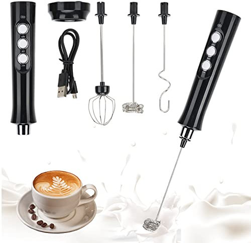 GAESHOW Elektrischer Milchaufschäumer mit Doppeltem Quirl, Handheld Automatischer Eierschläger Milchschüttler USB Aufladen Eierschläger für Kaffee, Latte, Cappuccino, Sahne, Eier Schlagen