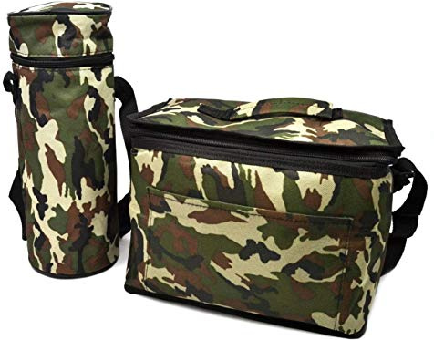 Camuflaje Bolsa 10 ltr almuerzo aislada nevera militar y 1.5 botellas Enfriador Picnic bolsa fresca, fría, pesca, camping, caza, bolsas congelador, comida, agua, envase. 10+1.5