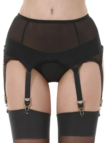 KLONKEE Damen Strapsgürtel strapshalter mit 6 halterSpitzen strapsgürtel breit Strumpfgürtel Spitzen Hosenträgern mit 6 verstellbaren Metallclips(Schwarz_01)