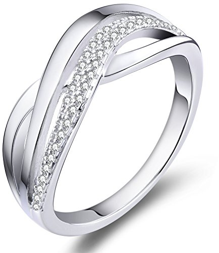 YL Damen X Unendlichkeit Ring 925 Sterling Silber 5A Zirkonia CZ Jubiläum Ewigkeit X Kreuz Ring(Größe56)
