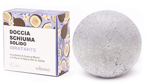 Enooso - Docciaschiuma Solido Bio IDRATANTE con Monoi e Cocco - Bagnoschiuma per pelli secche 100% Vegano Artigianale Naturale - Made in Italy - 80 gr