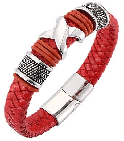Stfery Armband Für Männer Mit Gravur, X geflochtenes Lederarmband Kette Edelstahl Stahl als Geburtstagsgeschenke,