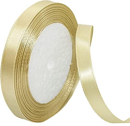 Satinband Champagner Gold 10mm, 22 Meters Dekoration Geschenkband Fein Schleifenband, Stoffband für Luftballons, Hochzeit, Taufe und Geburtstag Geschenke Der Valentinstag Verpackung von Geschenken