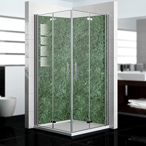 dedeco Panel de ducha de esquina resistente al agua, diseño de mármol V14, barniz UV mate, 2x 90x210 cm, como pared trasera de baño para reemplazar azulejos, revestimiento de pared de aluminio