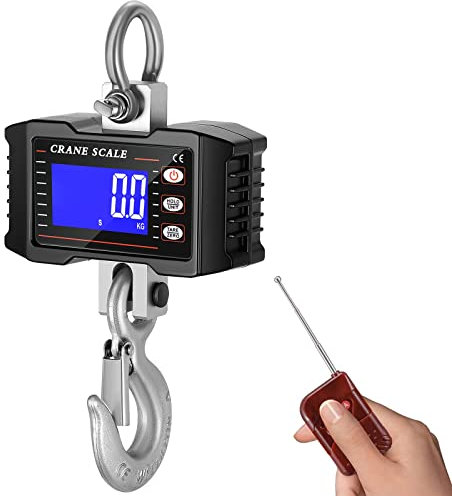 Bilancia Elettronica per Gru, Bilancia a Gancio 1000KG Alta Precisione, Bilancia Sospesa con telecomando, Digitale Bilancia Dinamometro,Pesante Bilancia Industriale Bilancia a Sospensione Ricaricabile