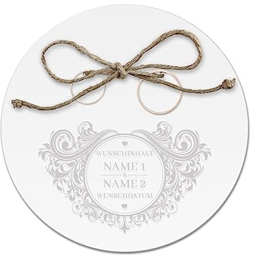 Acrylglas Ringkissen personalisiert zur Hochzeit Standesamt mit Lasergravur mit individuellen Namen und Datum klein und modern - Vintage