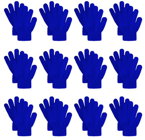 jiebor 12 Pairs Kids Warm Winter Knit Gloves for Boys Girls Children Kids Blue
