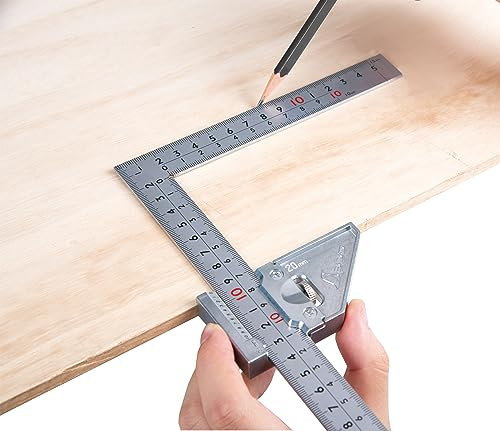 Shinwa 12513 Famex 12486 Équerre de charpentier avec butée en métal, équerre de menuiserie 30 x 15 cm Fabriqué au Japon