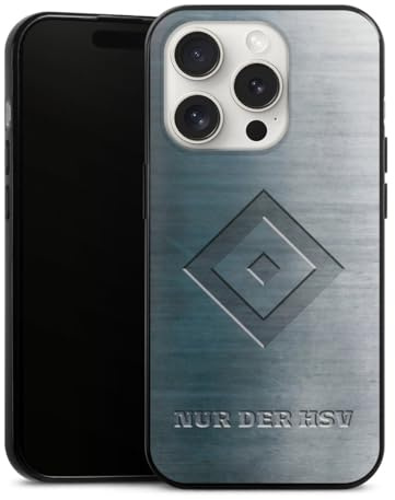 Slim Case extra dünn kompatibel mit Apple iPhone 15 Pro Silikon Handyhülle schwarz Hülle HSV Hamburger SV Metallic Look