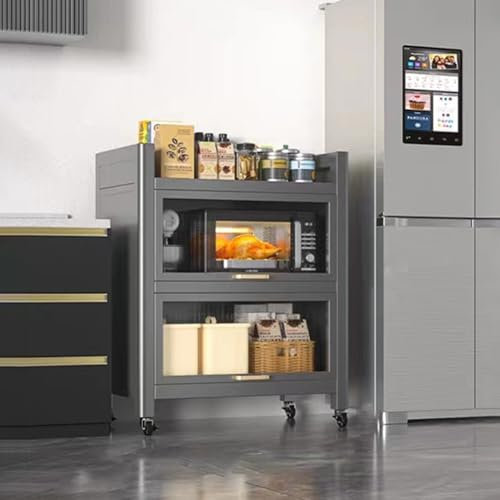 YUZES Armoire de Cuisine,Étagère de Cuisine,Étagère de Rangement avec Porte Rabattable,Buffet Meuble avec roulettes, pour Cuisine, Salle À Manger, Salon,Étagère Micro-Ondes (Size : 60x33x80cm)