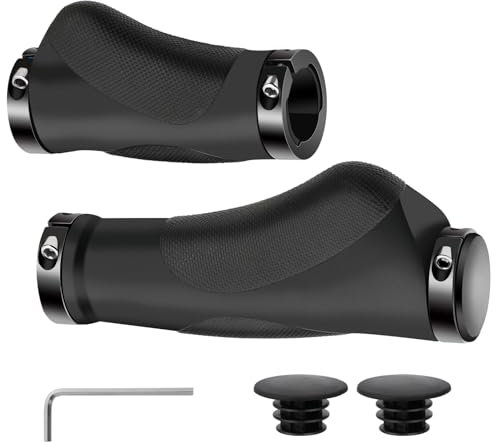 Nutmanel Poignées de Guidon de vélo, Poignées de vélo ergonomiques VTT avec Serrure en Aluminium, 22mm Caoutchouc Poignée de Vélo, Antidérapant, Absorbent Les Chocs, pour BMX, Mountain, Urbain vélo
