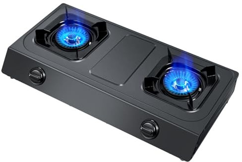 Réchaud Au Propane, Réchaud Au Propane Portable À 2 Brûleurs, Table De Cuisson À Gaz En Acier Inoxydable Haute Puissance 17742,4 BTU For Cuisine Extérieure, Camping-car Et Appartements(noir) (Color :