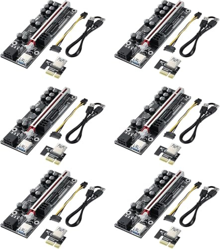 YABOANG VER009S 1X bis 16X PCIE Riser Karte für GPU, mit 0.6m USB 3.0 Verlängerungskabel - 6-pin SATA Stromkabel - GPU Extender Adapter Karte für Bitcoin Ethereum Mining ETH (6 STK.)
