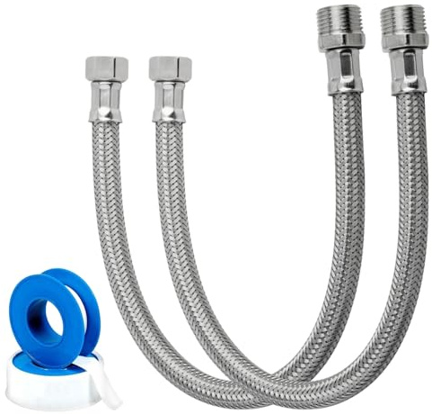 Parpyon® Flessibile Rubinetto MF 1/2 Prolunga tubo filettato Sifone Lavabo Bagno Sifone Lavello Cucina Tubo scarico lavandino Antiodore + nastro e guarnizione (Flessibile M/F 1/2 - 40CM)
