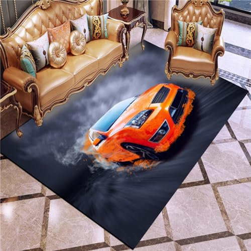Sportwagen Teppich 3D Modernes Auto Teppich Kurzflor Teppiche rutschfeste Spielteppiche für Schlafzimmer Wohnzimmer (k-3,80x120cm)
