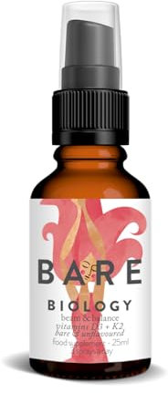 Bare Biology Beam & Balance Vitamin d3 k2 unflavoured Vegan Spray. Maximum Strength: Vitamin d3 4000 iu, with k2 Vitamin Supplements MK-7. Daily Support for Immunity, Bones, Teeth and Muscles